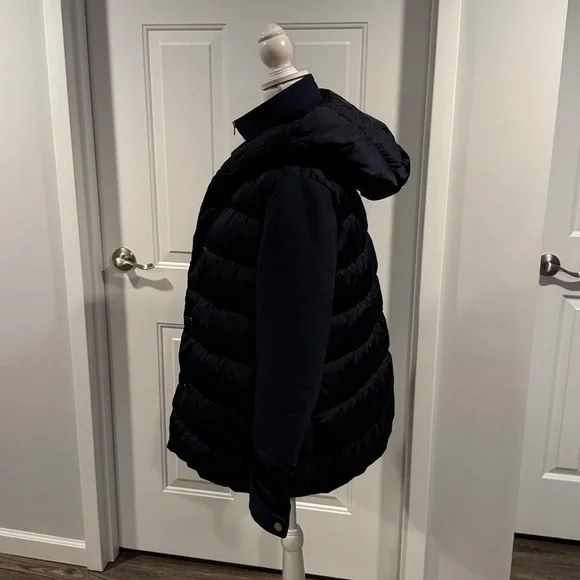 Herno Women's Navy Blue Removable Windblocker Hooded Down Coat Jacket Size M 44 - Picture 5 of 16